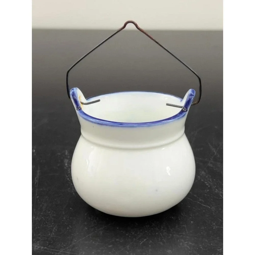 Fairway Miniature Cauldron White Blue Home Sweet Home Floral Vintage 2.5in